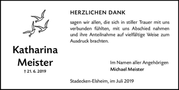 Traueranzeige von Katharina Meister von vrm-trauer