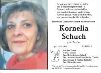 Traueranzeige von Kornelia Schuch von vrm-trauer