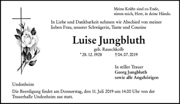 Traueranzeige von Luise Jungbluth von vrm-trauer