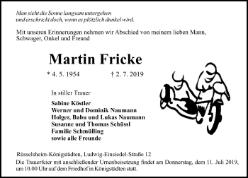 Traueranzeige von Martin Fricke von vrm-trauer