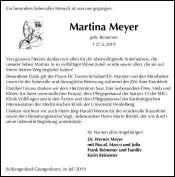 Traueranzeige von Martina Meyer von vrm-trauer