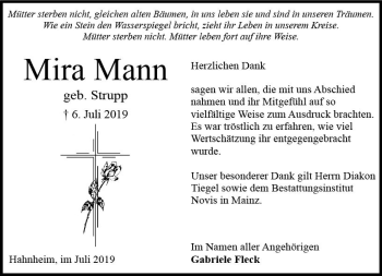 Traueranzeige von Mira Mann von vrm-trauer