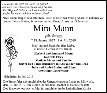 Traueranzeige von Mira Mann von vrm-trauer
