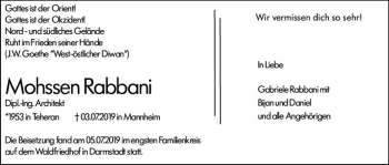 Traueranzeige von Mohssen Rabbani von vrm-trauer