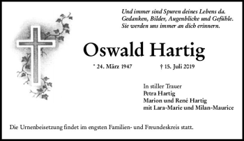 Traueranzeige von Oswald Hartig von vrm-trauer