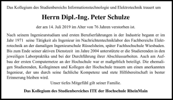 Traueranzeige von Peter Schulze von vrm-trauer