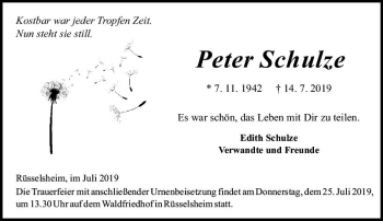 Traueranzeige von Peter Schulze von vrm-trauer