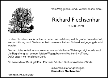 Traueranzeige von Richard Flechsenhar von vrm-trauer