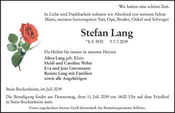 Traueranzeige von Stefan Lang von vrm-trauer