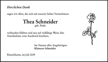 Traueranzeige von Thea Schneider von vrm-trauer