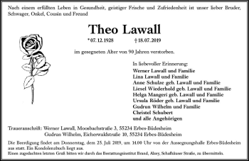 Traueranzeige von Theo Lawall von vrm-trauer