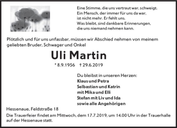 Traueranzeige von Uli Martin von vrm-trauer