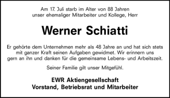 Traueranzeige von Werner Schiatti von vrm-trauer