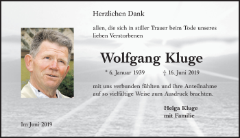 Traueranzeige von Wolfgang Kluge von vrm-trauer