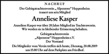 Traueranzeige von Anneliese Kasper von vrm-trauer