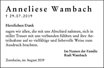Traueranzeige von Anneliese Wambach von vrm-trauer