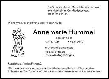 Traueranzeige von Annemarie Hummel von vrm-trauer