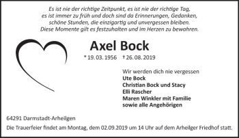 Traueranzeige von Axel Bock von vrm-trauer