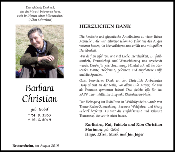 Traueranzeige von Barbara Christian von vrm-trauer