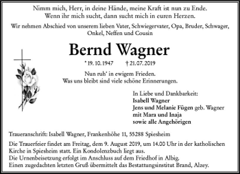 Traueranzeige von Bernd Wagner von vrm-trauer