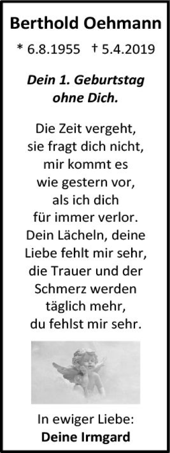 Traueranzeige von Berthold Oehmann von vrm-trauer
