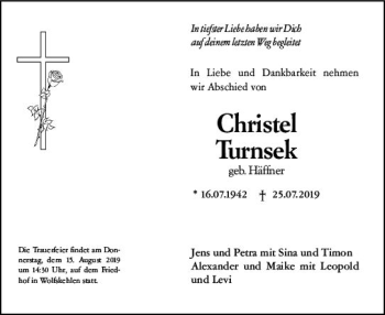 Traueranzeige von Christel Turnsek von vrm-trauer