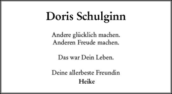 Traueranzeige von Doris Schulginn von vrm-trauer