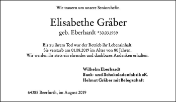 Traueranzeige von Elisabeth Gräber von vrm-trauer