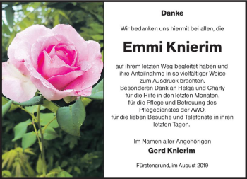 Traueranzeige von Emmi Knierim von vrm-trauer