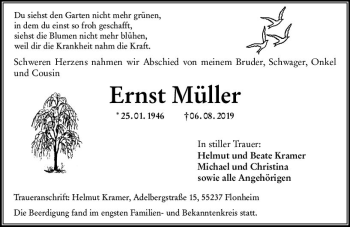 Traueranzeige von Ernst Müller von vrm-trauer