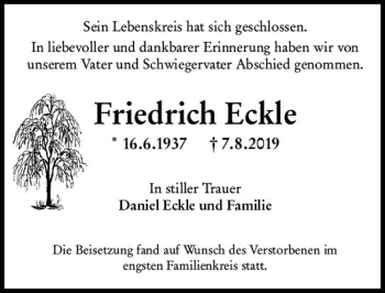 Traueranzeige von Friedrich Eckle von vrm-trauer