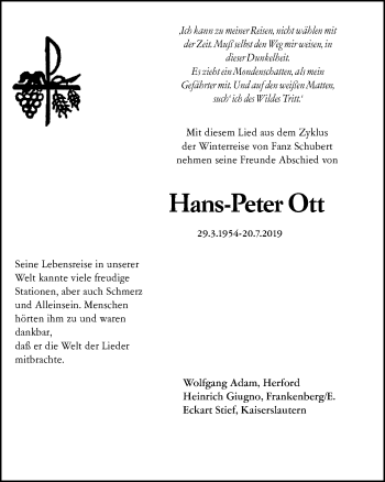 Traueranzeige von Hans-Peter Ott von vrm-trauer