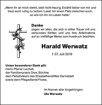Traueranzeige von Harald Werwatz von vrm-trauer