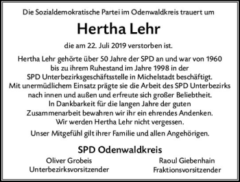 Traueranzeige von Hertha Lehr von vrm-trauer