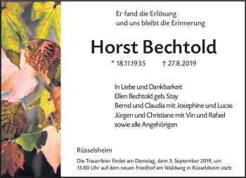 Traueranzeige von Horst Bechtold von vrm-trauer