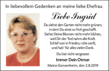 Traueranzeige von Ingrid Maisel von vrm-trauer