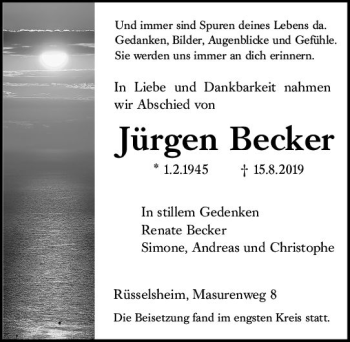 Traueranzeige von Jürgen Becker von vrm-trauer