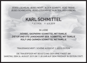Traueranzeige von Karl Schmittel von vrm-trauer