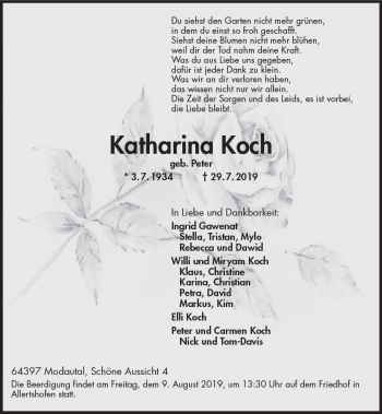 Traueranzeige von Katharina Koch von vrm-trauer