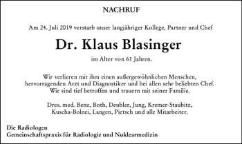 Traueranzeige von Klaus Blasinger von vrm-trauer