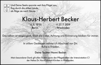 Traueranzeige von Klaus-Herbert Becker von vrm-trauer