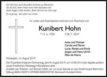 Traueranzeige von Kunibert Hohn von vrm-trauer