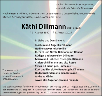 Traueranzeige von Käthi Dillmann von vrm-trauer