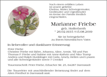 Traueranzeige von Marianne Friebe von vrm-trauer