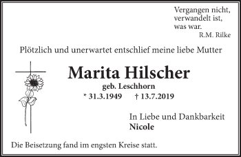 Traueranzeige von Marita Hitscher von vrm-trauer