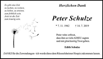 Traueranzeige von Peter Schulze von vrm-trauer