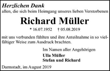 Traueranzeige von Richard Müller von vrm-trauer