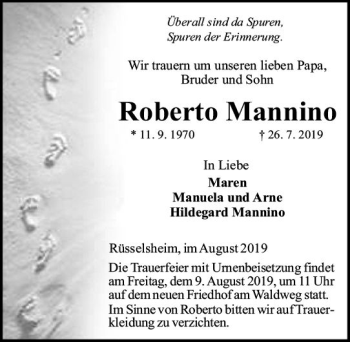 Traueranzeige von Roberto Mannino von vrm-trauer