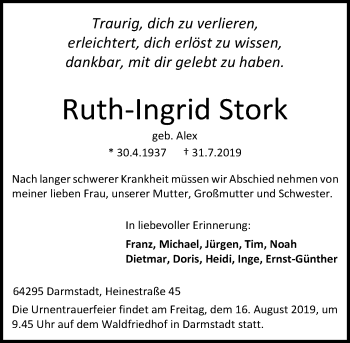 Traueranzeige von Ruth-Ingrid Stork von vrm-trauer