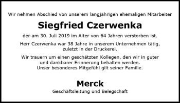 Traueranzeige von Siegfried Czerwenka von vrm-trauer
